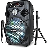 Audiobox ABX-82S Portable Bluetooth Party Speaker with Stand - 8" Woofer 1100W WaveSync™ Technology, LED Lights, USB/TF Card/FM, Loud Bluetooth Speaker PA System w/Wired Microphone & USB Cable, Black