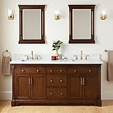 Signature Hardware 484374 Claudia 72" Double Basin Vanity Set with Mahogany Cabinet, Marble Vanity Top and Rectangular Underm