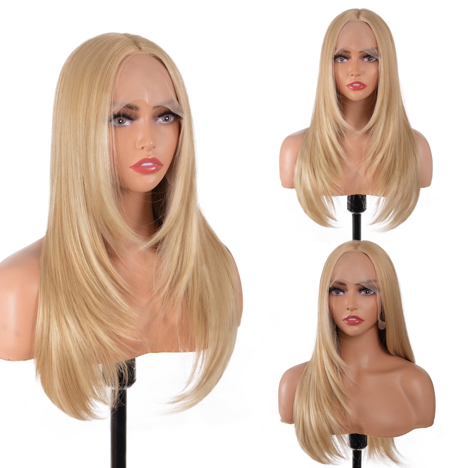Photo 1 of BrittyHair Blonde Wigs for Women 26 Inches Long Straight Layered Wig Middle Part Blonde Layered Wigs Natural Looking Heat Resistant Synthetic Wig for Daily Party Cosplay Use (#Mixed Blonde, 26 Inch)