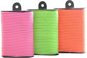 Tether Tite Utility Cord Diamond Braided 1/8" x45' Polypropylene Rope (30lbs) Heavy Duty General Purpose Rope for Marine,Camping,Household,Fishing,DIY (Pink Green,Orange)