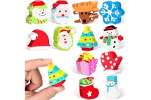 Pajean 12 Pcs Christmas Erasers for Kids Snowman,Snowflake,Santa Claus,Christmas Tree Winter Holiday Erasers for School Classroom Students Teacher Rewards Party Favors