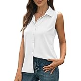 JTD Women’s Sleeveless Button Down Shirts Casual Collared Tank Top V Neck Summer Blouses Work Office Chiffon Tops
