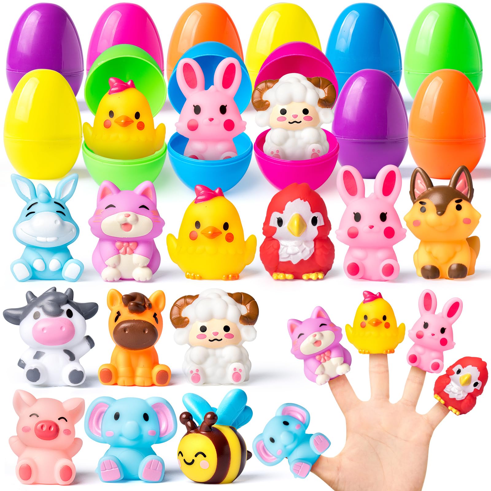 12 Pack Prefilled Easter Eggs with Toys , Filled Easter Eggs for Kids Toddlers with Animal Finger Puppets for Easter Eggs Hunt, Easter Party Favor, Basket Stuffers Filler, Classroom Prize Supplies