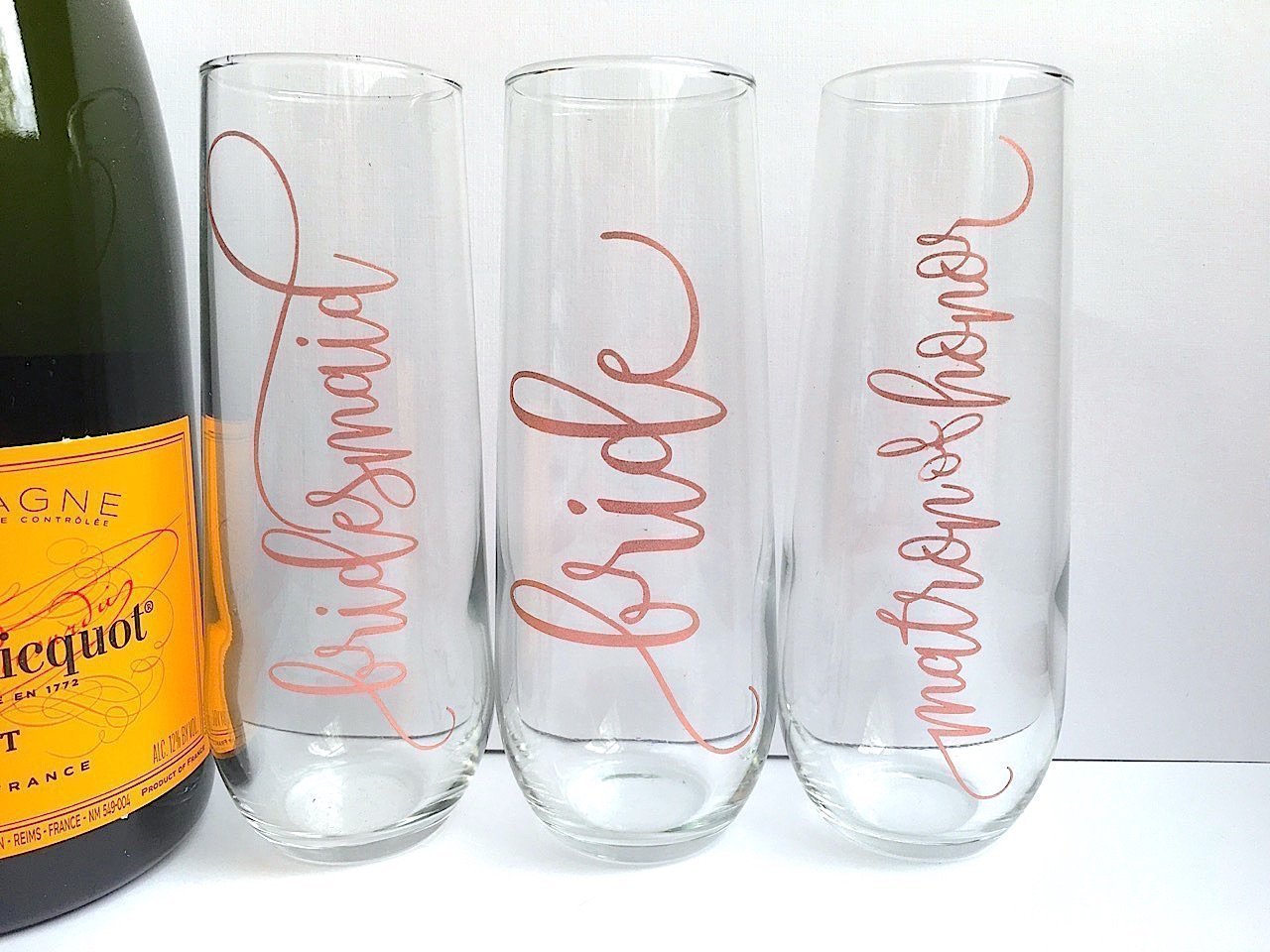 Wedding Rose Gold Stemless Champagne Flutes