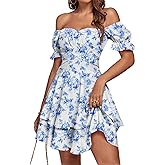 LYANER Women's Tie Back Off Shoulder Wrap Layer Ruffle Short Sleeve Mini Dress