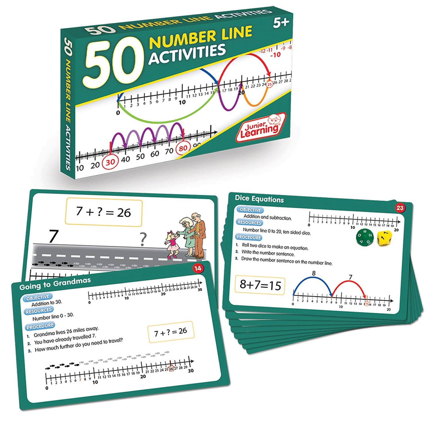 Junior Learning 50 Number Line Activities | Numeracy Activity Flashcards | Ages 5-6, Year 1-3, Key Stage 1