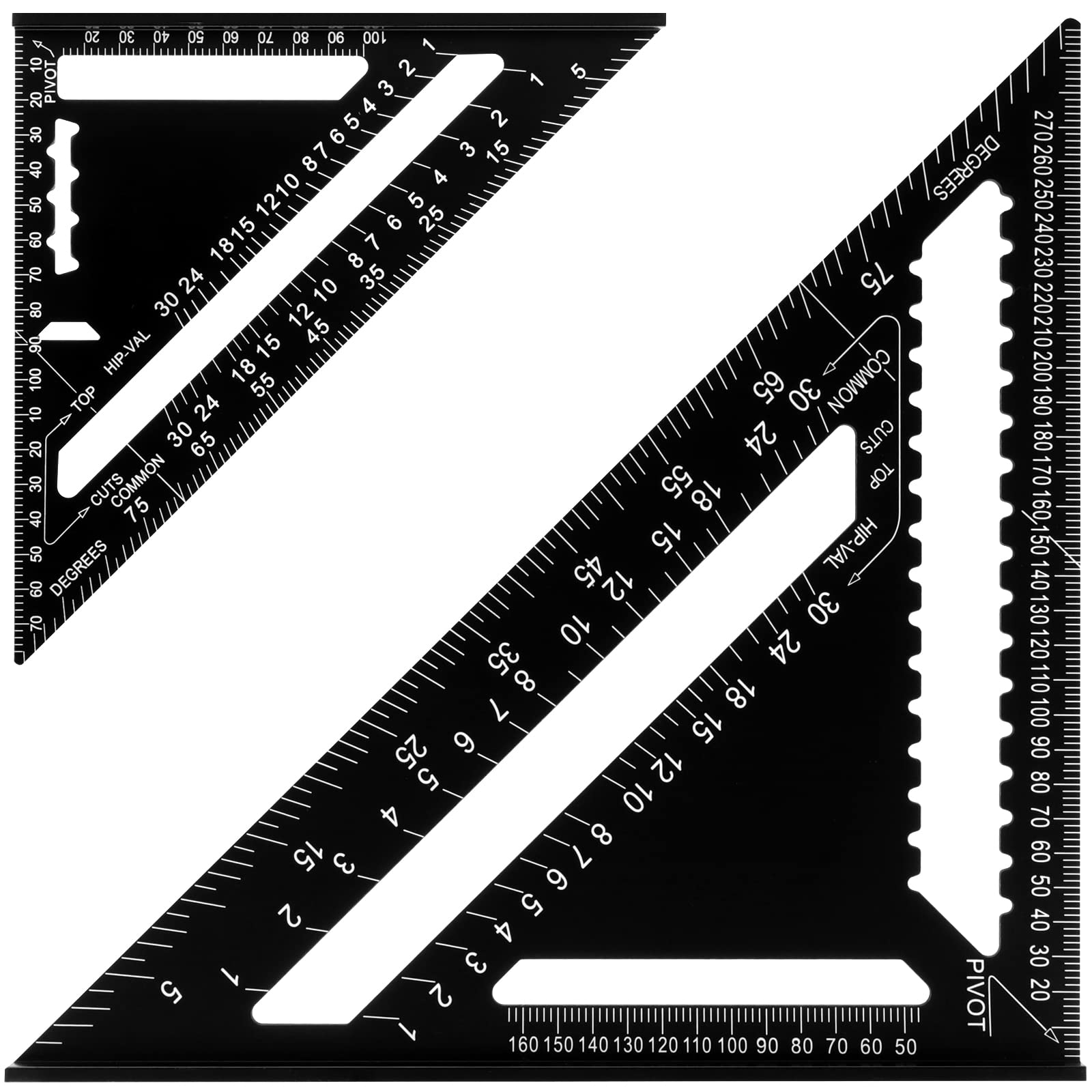 MUKCHAP 7 Inch and 12 Inch Triangle Ruler, High Precision Aluminium Alloy Triangle Ruler, Black Square Protractor Layout Measuring Tool for Engineer Carpenter