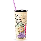 Silver Buffalo Disney Tim Burton's Nightmare Before Christmas “Forever and Always” Featuring Jack Skellington and Sally Double Walled Stainless Steel Tumbler with Straw, 22 Ounces