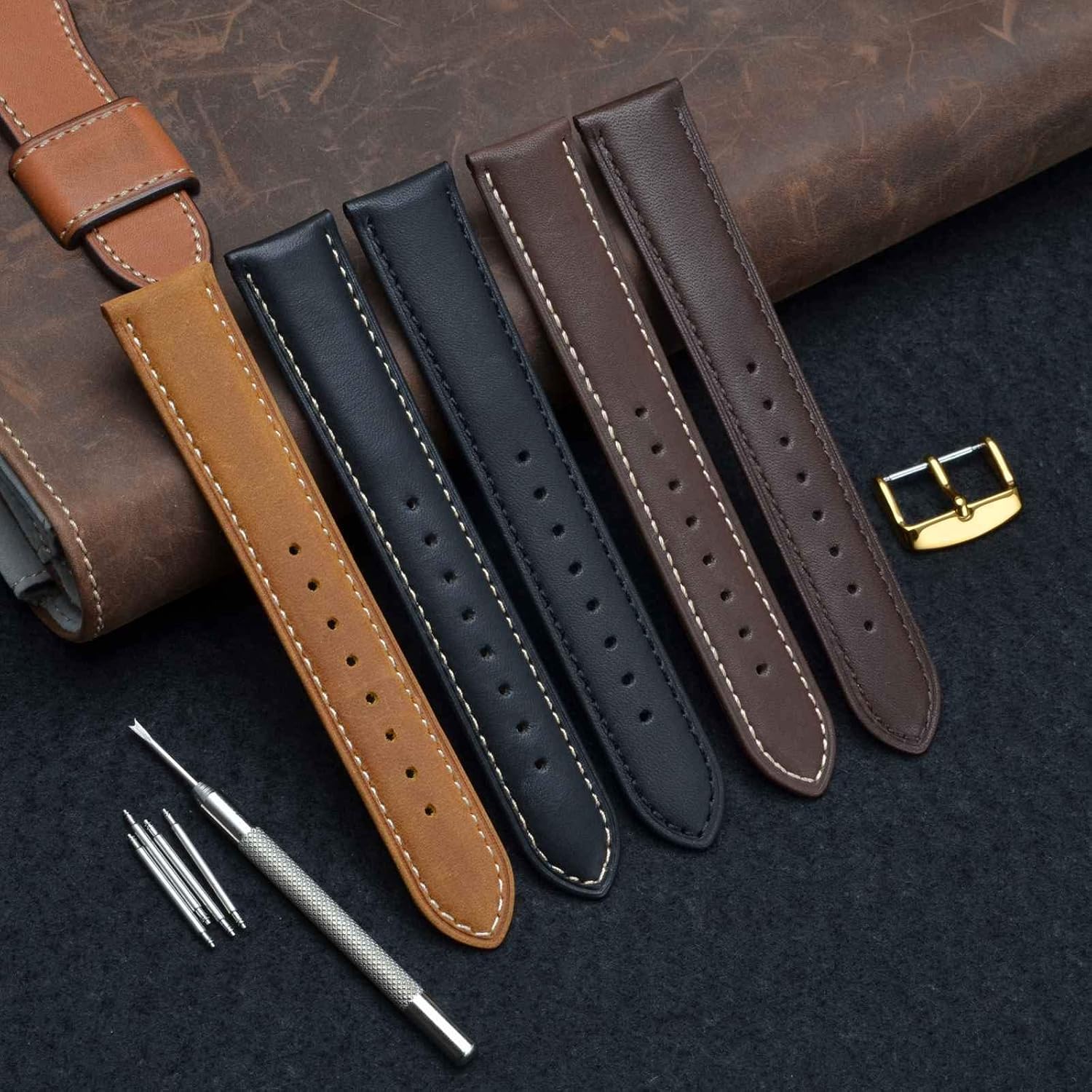 WOCCI Watch Band 14mm 16mm 18mm 19mm 20mm 21mm 22mm 23mm 24mm - Vintage Leather Watch Strap, Choice of Color and Width | 
