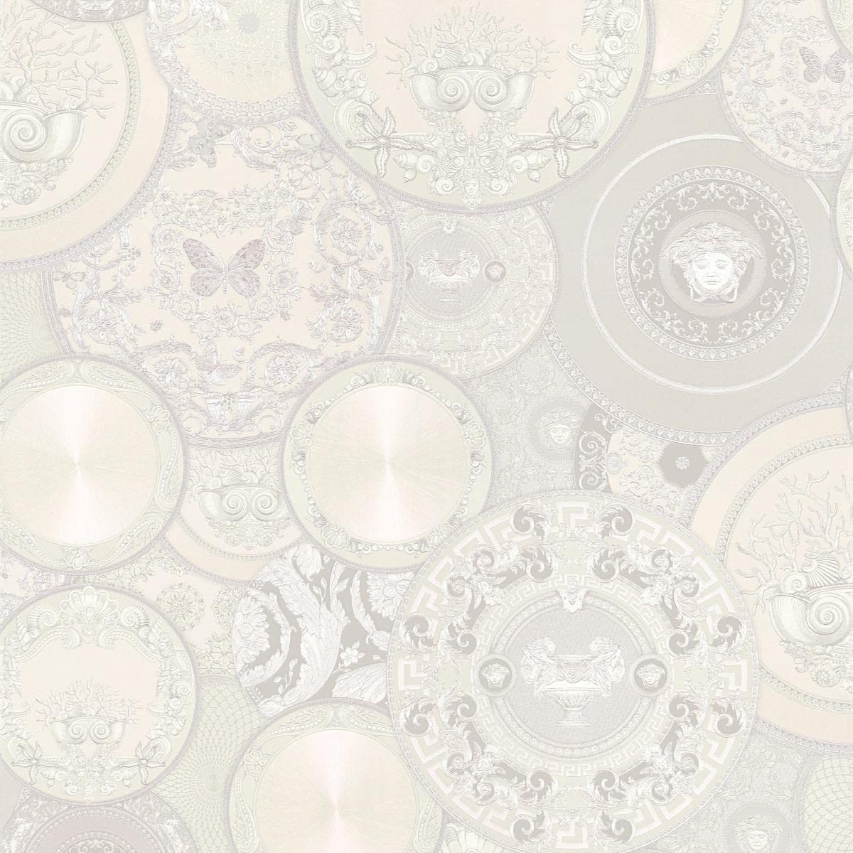Luxury Wallpaper Versace 3 Non-Woven Wallpaper 10.05 m x 0.70 m Silver White Creme Made in Germany 349014 34901-4