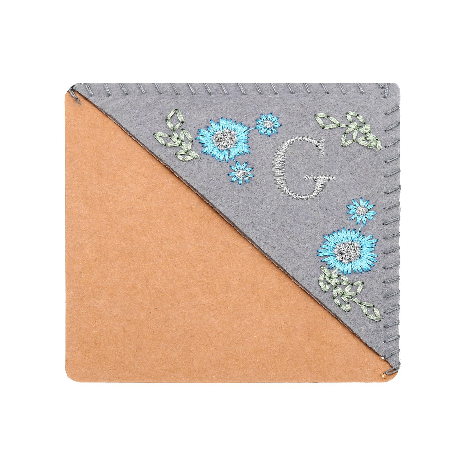 PATIKIL Personalized Embroidered Corner Bookmark, Cute Flower Felt Stitched Triangle Book Mark Page Marker for Women Men Book Lovers Teachers, Grey, Letter G