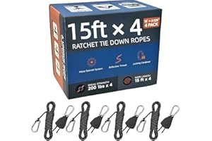 KOKKOYA 15ft Ratchet Straps Ropes Tie Down Rope Strap Small Mini Reflctive Outdoor Windproof Rope Roller Adjustable Camping Tent Hanger Grow Light Kayak Paracord 4 Pack 5/32"