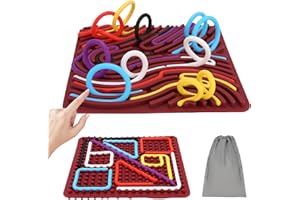 LITTLELAMB Larger Double-Sided Sensory Activity Board, 7In Square Silicone Fidget Toy for Calming, Stress, Anxiety, ADHD & Autism, Travel Activities for Kids & Adults, Includes Travel Bag & 12 Strings