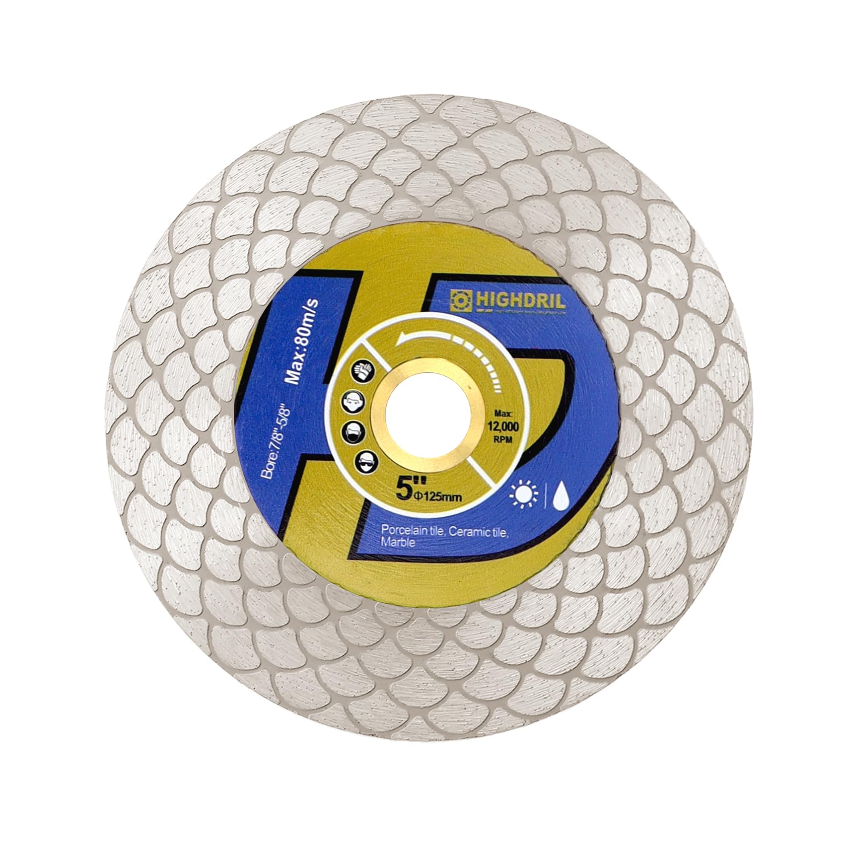 HIGHDRIL Diamond Tile Saw Blade - 125mm Diamond Cutting and Grinding Disc for Porcelain Tile Granite Marble Ceramic Quartz (Fan-shaped Blade)