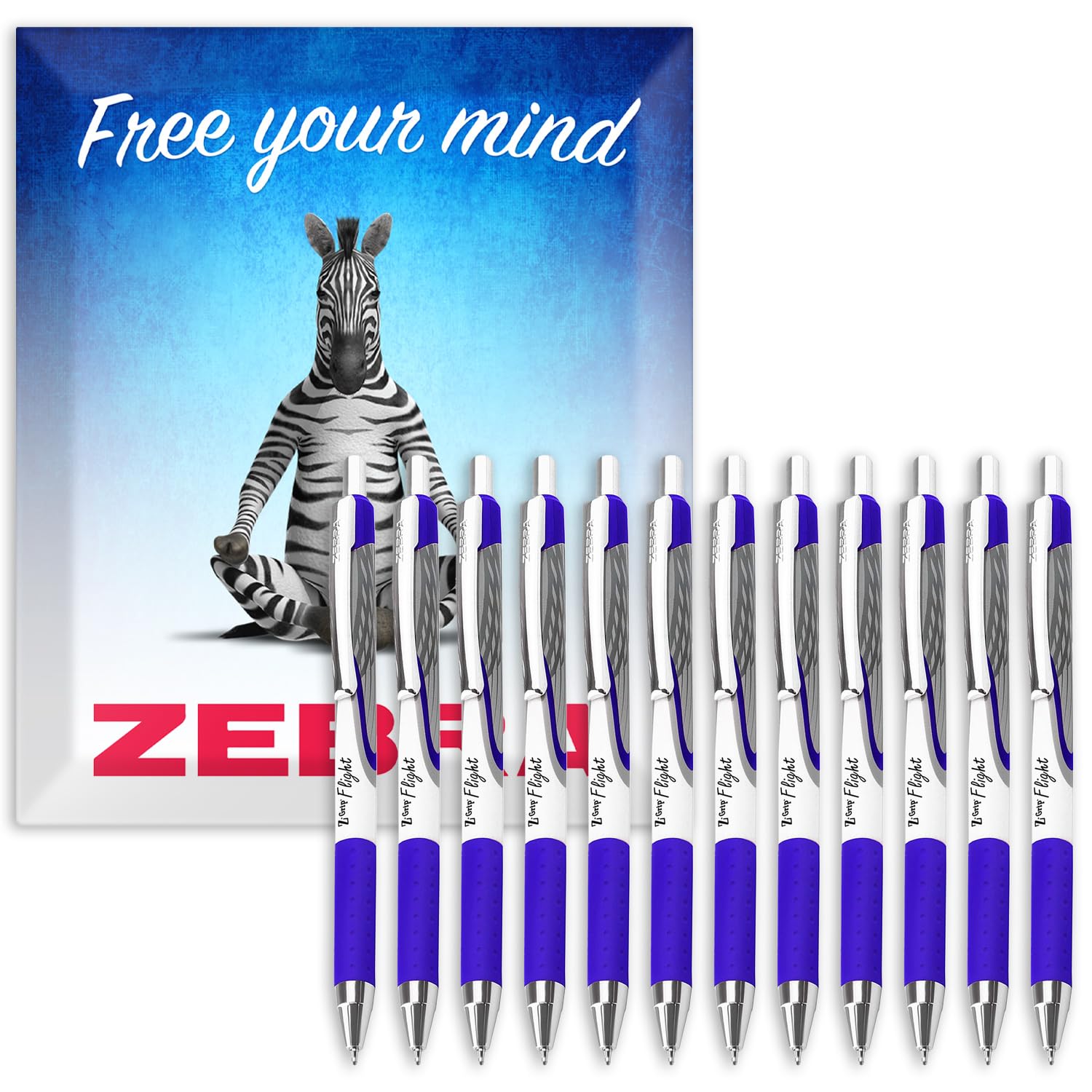 Zebra Classic Z-Grip Flight Ballpoint Pens - 1.2mm - Blue Ink - Pack of 12 - In Zebra Envelope Gift Packaging
