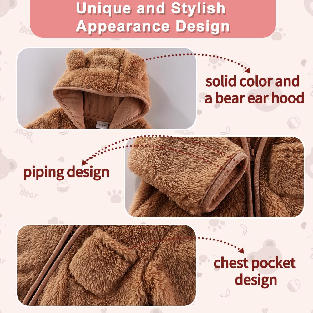 AiWMGL Newborn Baby Bear Outfit With Fold-Over Mittens and Footies Girls Boys Winter Fleece Clothes Hooded Romper Snowsuit