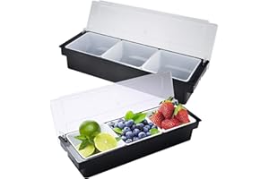 Food and Condiment Organizer with Lid, 3 Removable Trays Chilled Garnish Station for Fruit Veggie Salad, Ice Cooled Bar Top C
