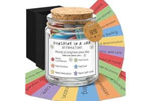 LUNMON Sunshine in Glass Jar Positive Affirmations Jar for Sending You Sunshine Daily Uplifting Affirmations for Self Care and Positive Vibes Friends Women Christmas Stocking Stuffers Gift Motivated Quotes