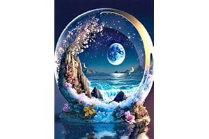 KINPLUB 5D Moon Diamond Painting Kits for Adults, Beach Diamond Art Kits for Beginners, DIY Full Round Drill Paint with Diamond Pictures Gem Art, Home Wall Decor 12 x 16 Inch