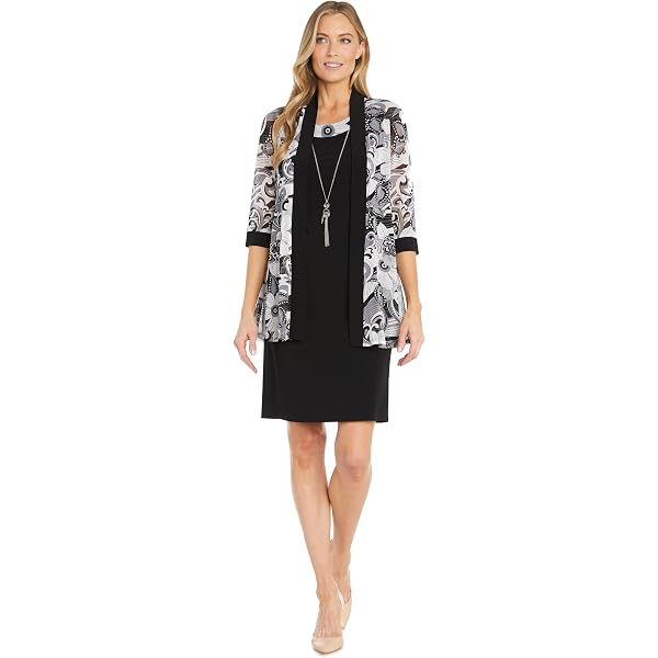 Danny & Nicole Women's Sleeveless Sheath Dress with Longline Jacket, Black  Teal Wave, 8 at Amazon Women's Clothing store