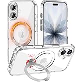 MEIMIOU for iPhone 17 Case Clear with 360°Spin Magnetic Stand,Compatible with MagSafe, Military-Grade Slim Protective Cover Kickstand & Ring Holder,Transparent 6.3"