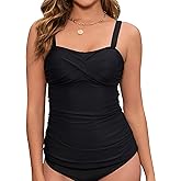 Dipinon Tankini Tops for Women Twist Front Swimsuits Top Only Tummy Control Bathing Suit Top No Bottom Black S