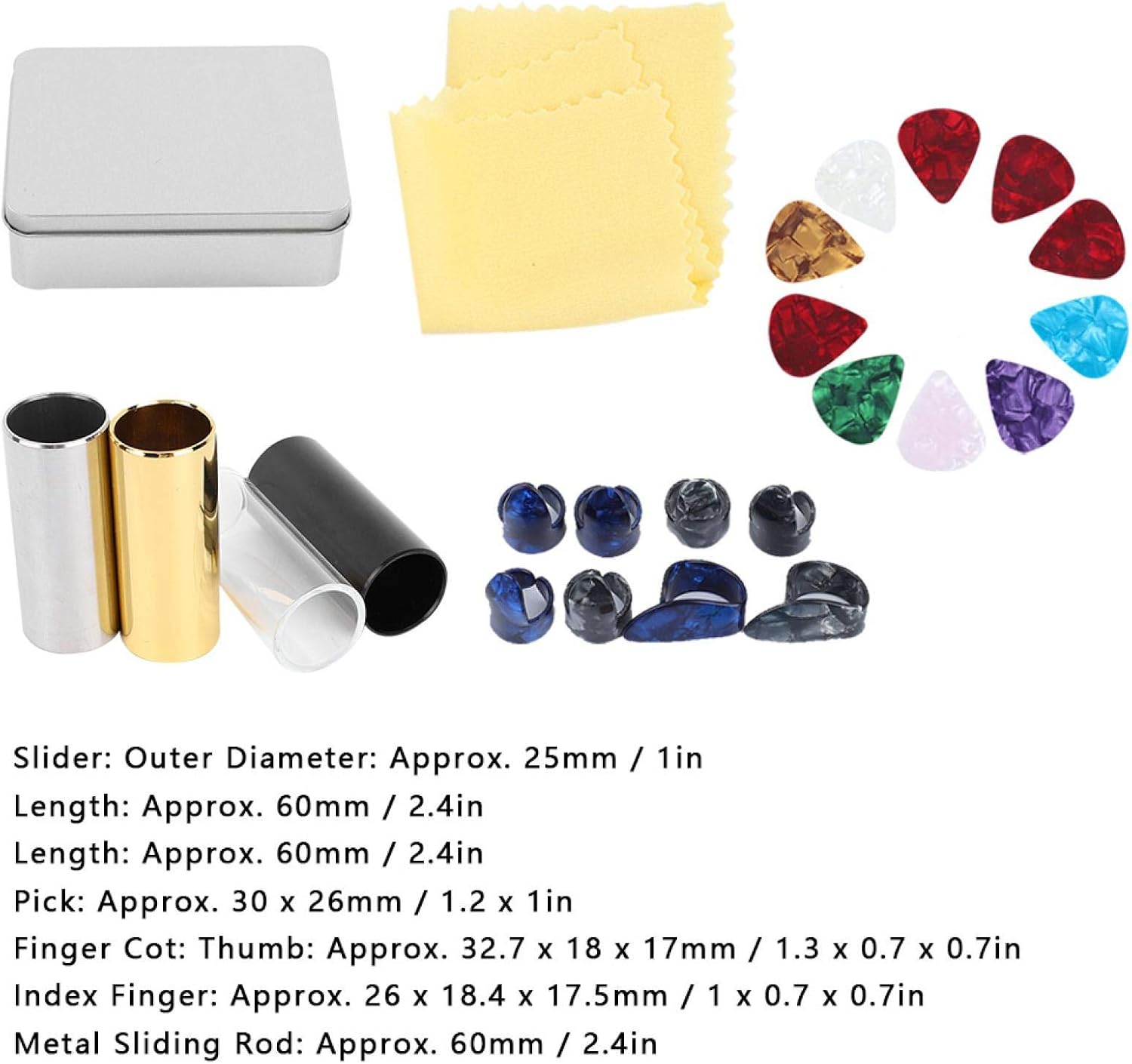Guitar Accessories Kit Stainless Steel Guitar Slide Finger Picks Set including Iron Box for Guitarist Playing Accessories - Image 4