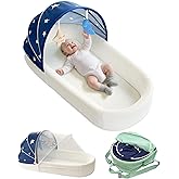 MonGianda Portable Newborn Nest Lounger with Canopy & Mosquito Net-Lightweight Foldable Newborn Play Support & pad and Washable Cover, Indoor-Outdoor Use(Blue)