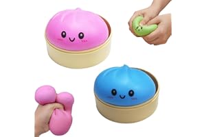 Dumpling Squishy, Vibrant Squishy Dumpling with Sweet Smile, Colorful Fidget Tool Sensory Stress Relief Ball (Pink+Blue)