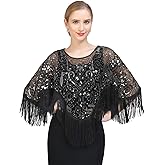 Z&X Women's 1920s Beaded Sequin Shawl Wrap Fringed Evening Party Cape Wedding Bridal Cover Up Scarf