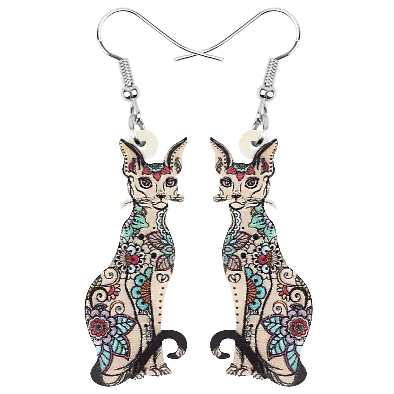 Bonsny Acrylic Long Drop Dangle Cat Earrings "CAYLEIGH Statement Pop-Art Kitten Gift Girl Women (Coffee)