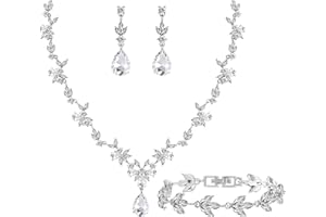 Paxuan Bridal Wedding Elegant Floral Jewelry Set for Women/Brides/Bridesmaids Crystal Jewelry Set for Wedding Prom Party Bridal Crystal Necklace Earrings Bracelet Set