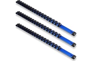 ALOANES 3-Piece 3/8-Inch Drive Alloy Socket Organizer - Heavy Duty Socket Racks With 54 Clips (Blue)