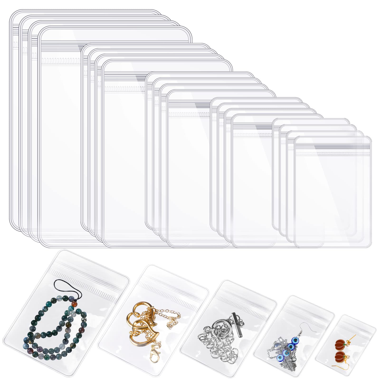 Photo 1 of Spakon 160 Pcs Clear PVC Jewelry Bags Plastic Transparent Jewelry Pouches Rings Earrings Storage Bags Anti Tarnish Lock Plastic Small Zipper for Holding Jewelries(5 Sizes)