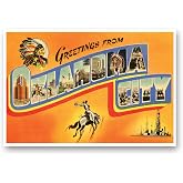 GREETINGS FROM OKLAHOMA CITY, OK vintage reprint postcard set of 20 identical postcards. Large Letter Oklahoma City, Oklahoma city name post card pack (ca. 1930's-1940's). Made in USA.