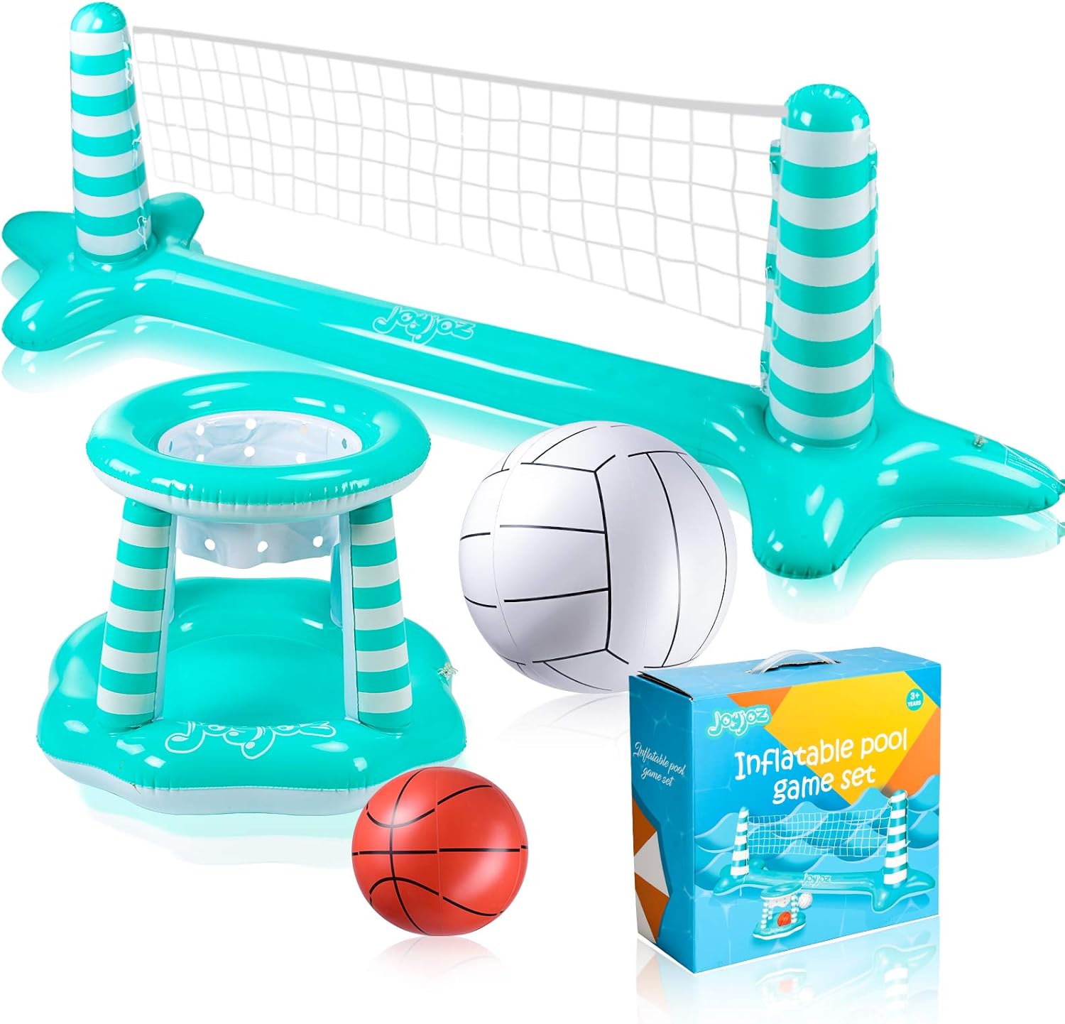 Joyjoz Inflatable Pool Float Set, Pool Volleyball Set Include Volleyball Rack, Volleyball, Basketball Hoop and Ball, Floating Swimming Pool Toy Pool Games Pool Accessories for Kids and Adults: Sports & Outdoors
