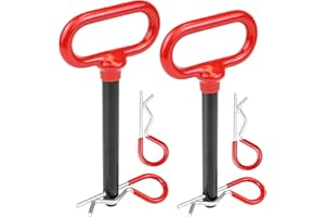 Wellmax 2PC 1/2" Diameter Trailer Hitch Pin Set - 3-5/8" and 4" Shank, with 4 R Clips and Rubber-Coated Vinyl Grip, Zinc-Plated