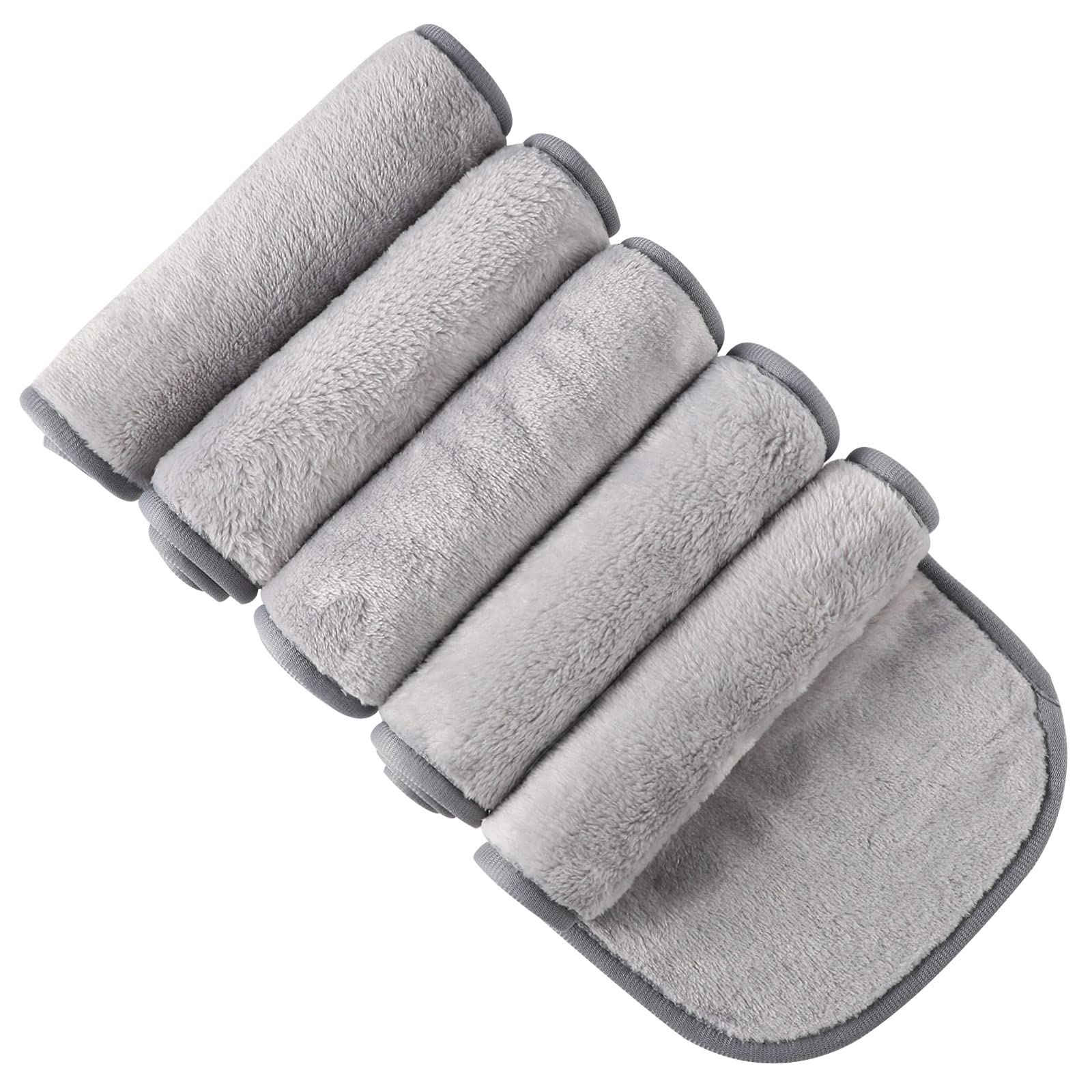 5 Pack Make Up Remover Cloth, 15.75 * 7.87in Flannel Face Cloth Face Wipes for Make Up Removing (Grey)