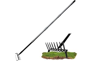 LARNORJE 8-Tines Rake and Stirrup Hoe - Adjustable Long Handle Scuffle Loop Hula Action Hoe for Weeding, Digging, Loosening Soil, Stainless Steel Tiller Cultivator for Gardening, Raised Flower Beds Planting.