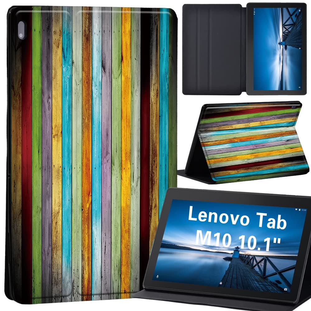 Design Case for Lenovo Tab M10 TB-X605F/ TB-X605L/ TB-X505F/ TB-X505L - Leather Tri-Fold Stand Cover Case for Lenovo Tab M10 10.1-Inch Tablet, (multi color wood board)