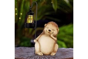 JUMPHIGH Solar Garden Statue Hedgehog Figurine, Garden Art with Solar Lantern, Funny Resin Animal Sculpture for Patio Balcony Yard Lawn Decor, Unique Gift for Dad Mom Grandma