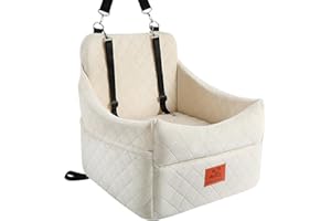 GL GLENSLAVE Dog Car Seat for Small/Medium Dogs, Dog Booster Car Seats with Thick Cushion for Dogs Under 35lbs, Detachable Washable Pet Carseat with Storage Pockets, 2 Safety Belts(Beige)