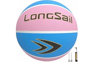 Longsail Kids Youth Adults Full Size Basketball Rubber Basketballs with Pump for Indoor Outdoor, Beach and Pool Water(Deflated)