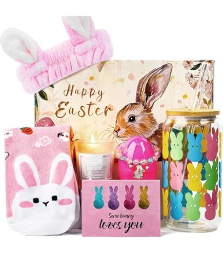Easter Gift Basket For Teen Girls - Tumbler, Bracelets, Socks & Hair Accessories Set
