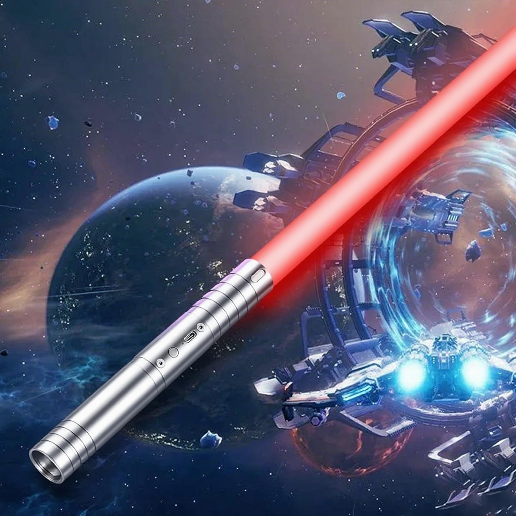 Lightsaber, USB Rechargeable Lightsabers with Metal Handle, RGB 15 Colors and 4 Modes Light Sabers for Kids and Adults, Christmas Halloween Present for Kids (74cm x 1 PC Silver)