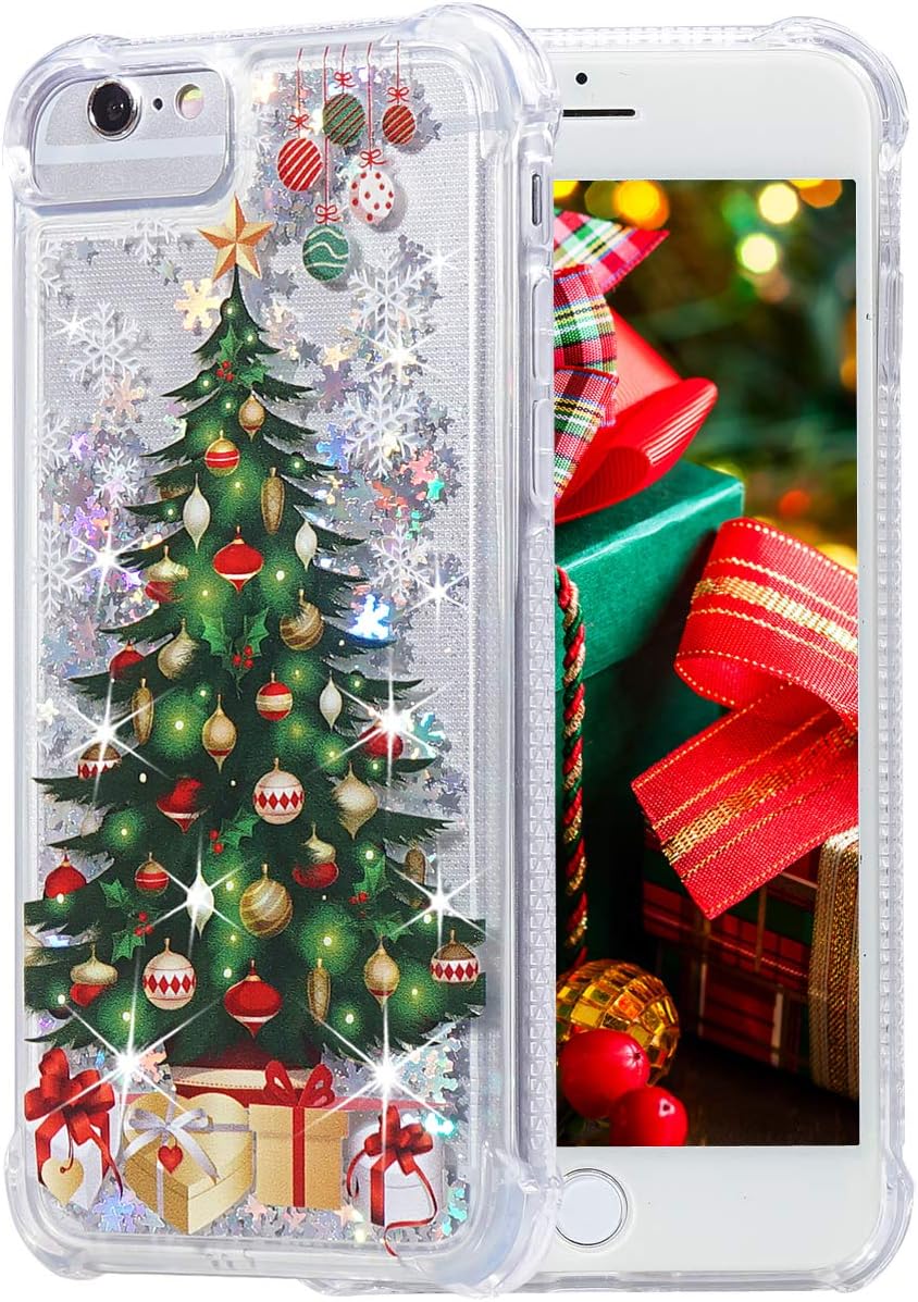Flocute iPhone 6 Plus Case, iPhone 6s Plus Glitter Christmas Case Bling Sparkle Floating Liquid Soft TPU Luxury Girls Women Cute Holiday Case for iPhone 6 Plus 6s Plus 7 Plus 8 Plus (Christmas Tree)