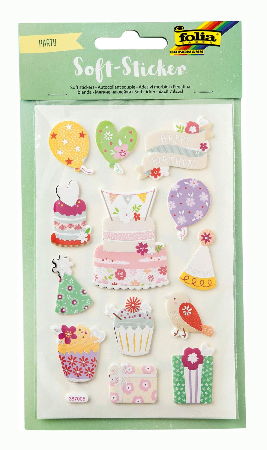 Soft - Sticker Party, high Quality Foam Stickers with hot foil Finish, 48 Assorted Stickers, Ideal for embellishing Greeting Cards, Crafts and Scrapbooking