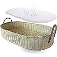 ZEAL'N LIFE Baby Changing Basket with Diapers Basket, Blanket & Changing Pad for Dresser, Potable Changing Pad, Baby Changing Pad, Changing Pad for Dresser, Moses Basket for Newborns (Rattan)
