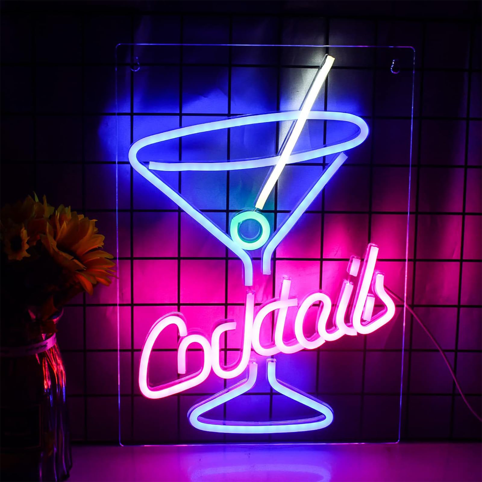 Cocktails Neon Light Sign, Neon Light Bar Neon Sign for Wall Decor For Home Bar, Acrylic Light Up Signs Neon Wall Light for Pub Restaurant Wedding Party Decorations Gift
