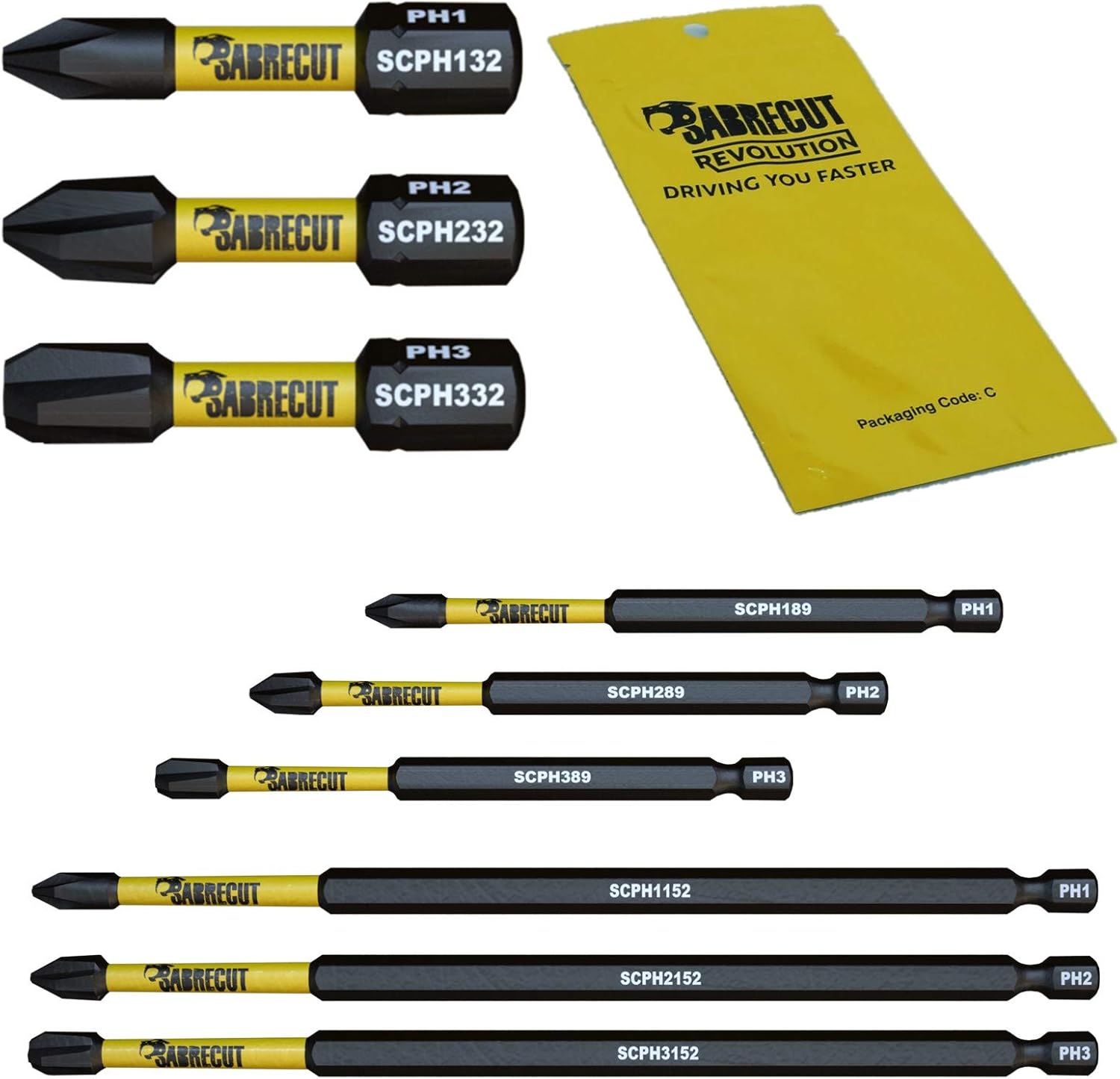 9 x SabreCut SCRK9PH 32mm 89mm 152mm PH1 PH2 PH3 Magnetic Impact Screwdriver Driver Bits Set Phillips Heavy Duty